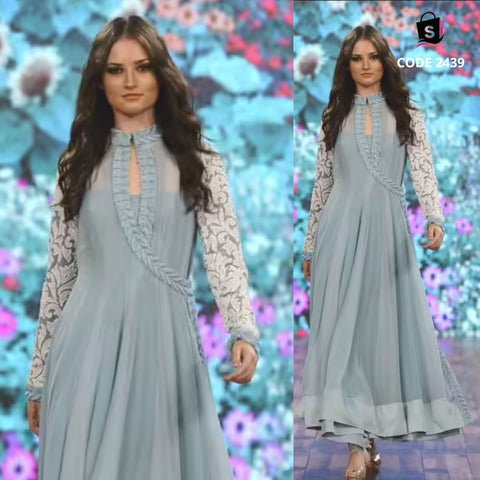 2439 Grey Angrakha Anarkali Suit at IBFW 2016 inspired by Riddhi Siddhi
