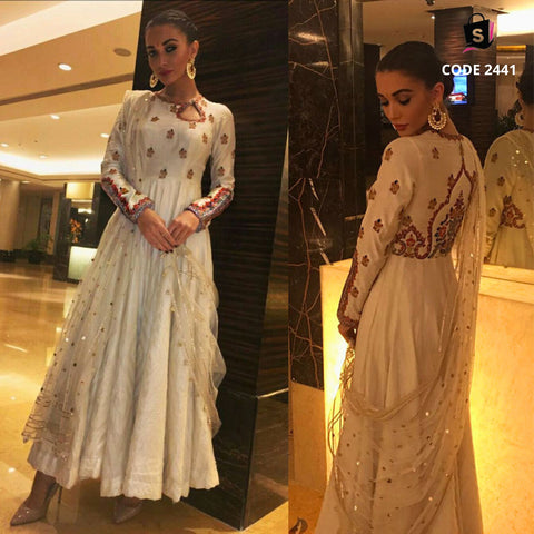 2441 Amy Jackson's white and colorful anarkali suit