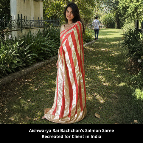 3049 Aishwarya Rai Bachchan's dark salmon orange and gold outfit set sequin