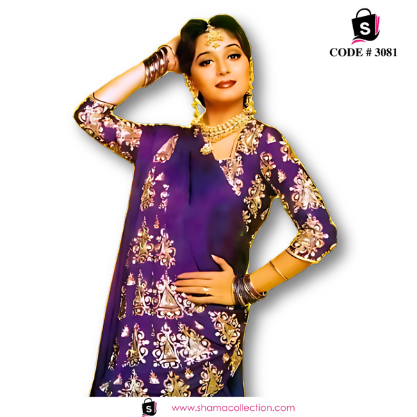 3081 Madhuri Dixit's Hum Aapke Hain Koun - Didi Tera Devar Deewana Purple saree outfit set