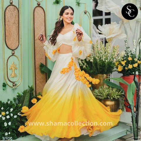 4210 Yellow White Ombre Sunflower Lehenga