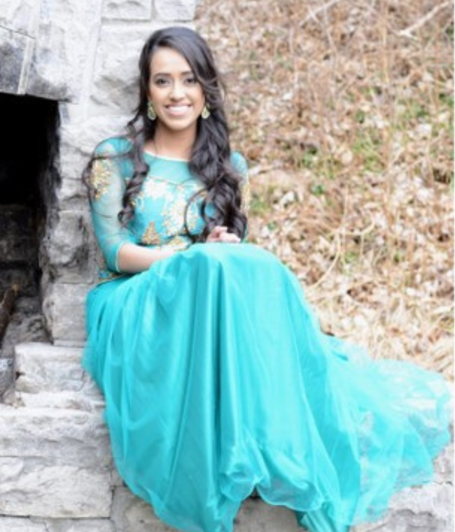 Client Shahrihan - in Blue pleated flair gown