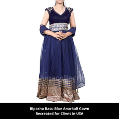 2129 Bipasha Basu's Midnight Blue Anarkali Gown Outfit Sets