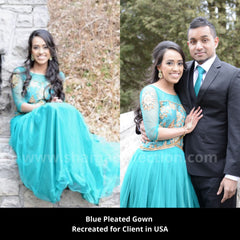 2133 Blue pleated flair gown Outfit Sets