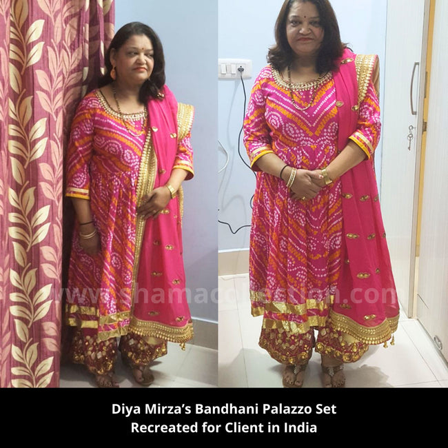 Client Mrs. Talwariya - in Dia Mirza's pink bandhani anarkali-palazzo