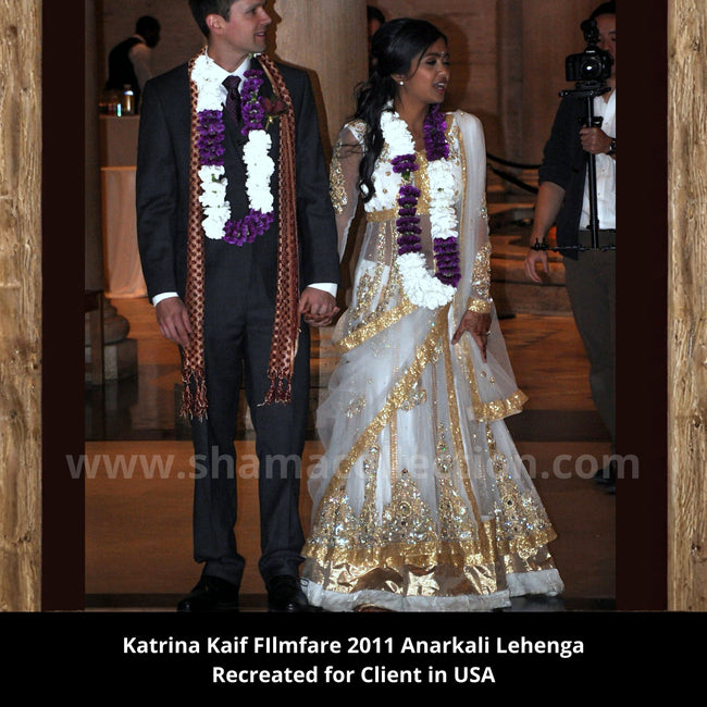 Client Ranjini - in Katrina Kaif's peach-white bridal anarkali lehenga but in WHITE+GOLD