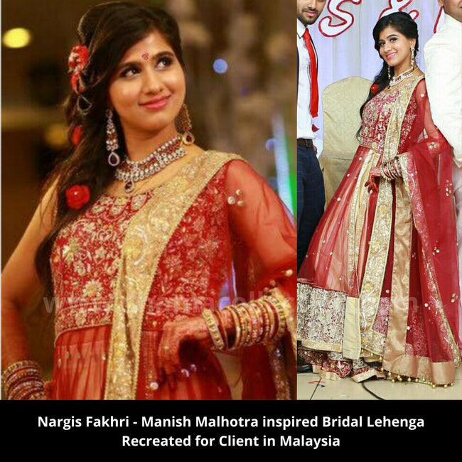 Client Prisha - in Nargis Fakhri's pink anarkali lehenga but in MAROON