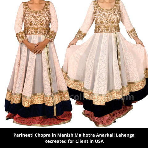 4004 Parineeti Chopra's Peach Blue Anarkali Lengha outfit set