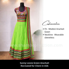 2190 Sunny Leone's parrot green kutchi anarkali Outfit Sets
