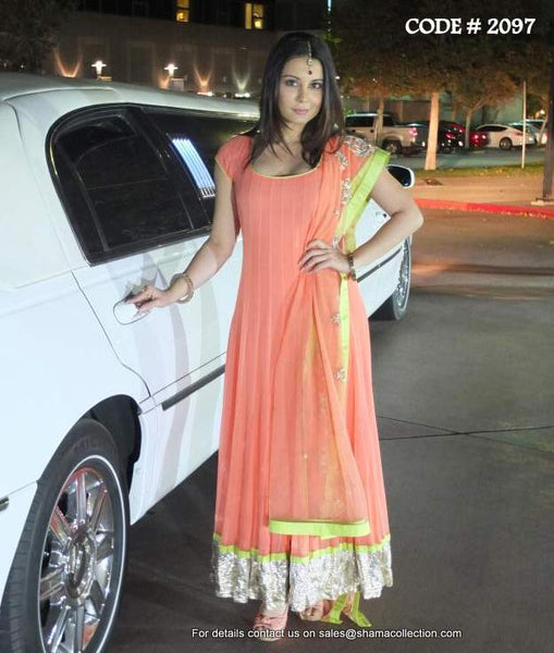 2097 Minisha Lamba's peach anarkali Outfit Sets