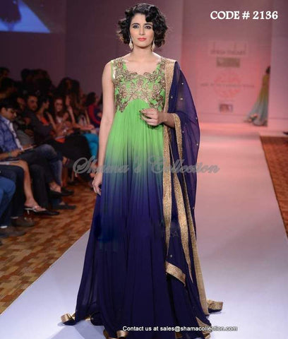 2136 Green-blue anarkali gown Outfit Sets