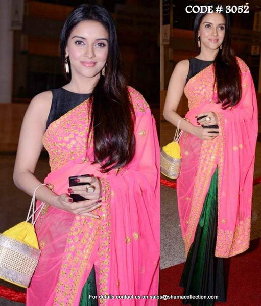 3052 Asin's pink-green saree outfit set