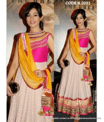 2031 Amrita Rao's off white-pink-yellow anarkali Outfit Sets