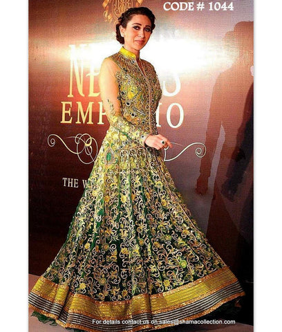 1044 Karisma Kapoor's green-yellow-blue anarkali lehenga Outfit Sets