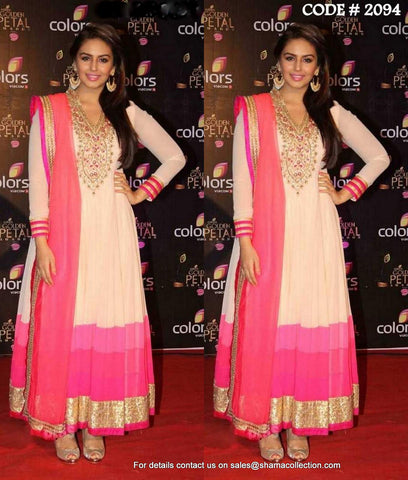 2094 Huma Qureshi's cream-pink anarkali Outfit Sets