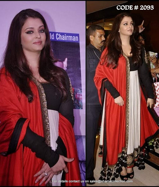 2093 Aishwarya Rai Bachchan's red-white-black anarkali Outfit Sets