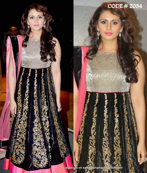 2034 Huma Qureshi's black-silver-pink anarkali Outfit Sets