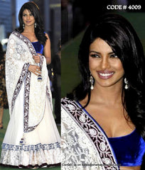 4009 Priyanka Chopra's white-blue-brown lehenga outfit set