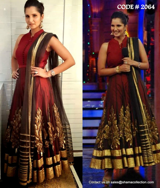 2064 Sania Mirza's maroon-black anarkali Outfit Sets