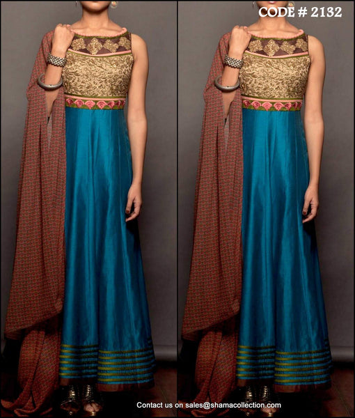 2132 Blue-brown anarkali gown Outfit Sets