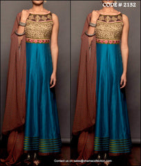 2132 Blue-brown anarkali gown Outfit Sets