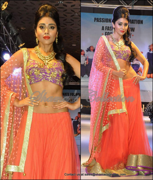 4018 Shriya Saran's orange-purple lehenga outfit set