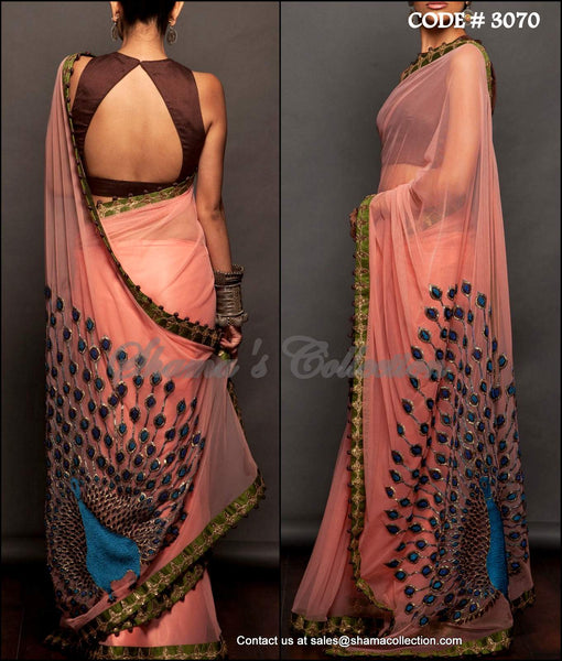 3061 Onion peach peacock inspired saree outfit set