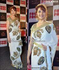 3015 Madhuri Dixit's sequin and patch work ivory white saree outfit set