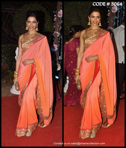 3064 Deepika Padukone's orange ombre saree outfit set