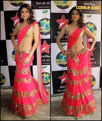 3062 Shilpa Shetty's red-gold sareesque outfit set