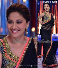 3002 Madhuri Dixit's black and neon saree outfit set