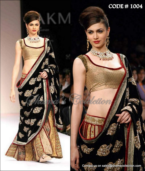 1004 Fishcut black-gold lehenga Outfit Sets