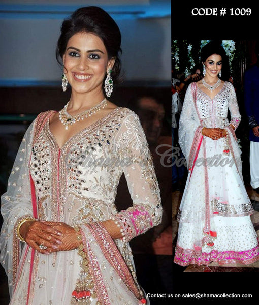 1009 Genelia D'souza's white bridal anarkali lehenga Outfit Sets