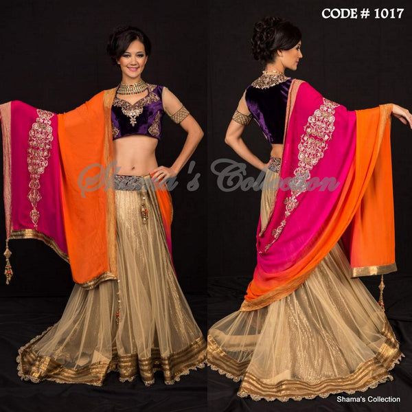 1017 Gold and colorful bridal lehenga Outfit Sets