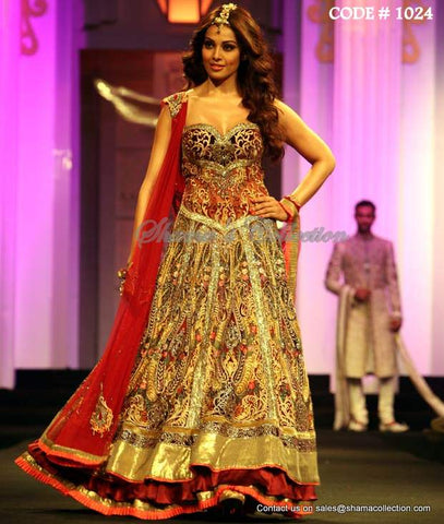 1024 Bipasha Basu's red-gold anarkali lehenga Outfit Sets