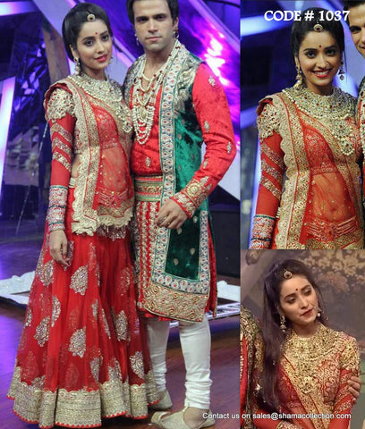 1037 Asha's red sharara in Nach Baliye Outfit Sets