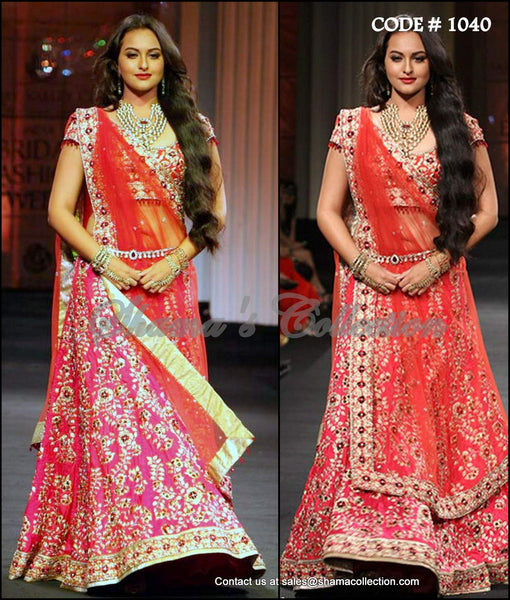 1040 Sonakshi Sinha's pink-red bridal lehenga Outfit Sets