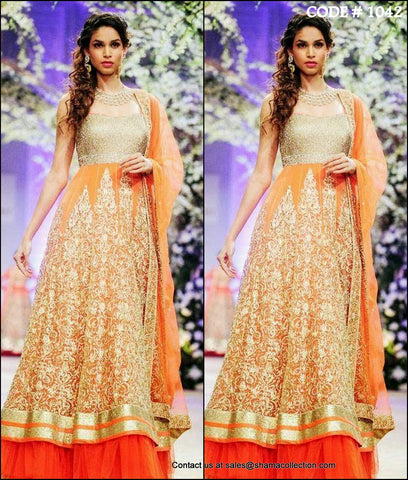 1042 Bridal orange-gold anarkali gown Outfit Sets