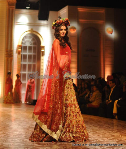 1045 Evelyn Sharma red-gold bridal lehenga Outfit Sets