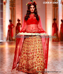 1045 Evelyn Sharma red-gold bridal lehenga Outfit Sets