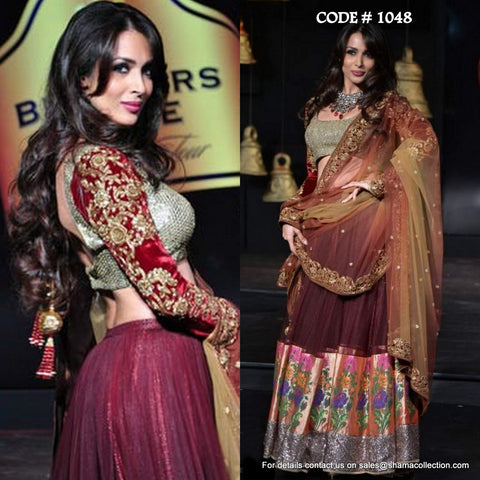 1048 Malaika Arora Khan's maroon bridal lehenga Outfit Sets