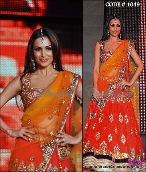 1049 Malaika Arora Khan's orange-red bridal lehenga Outfit Sets