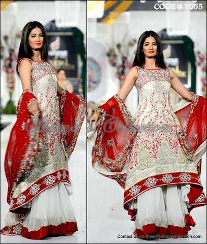 1055 Red and off white bridal anarkali lehenga Outfit Sets