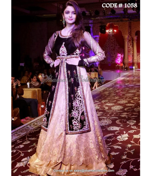 1058 Alia Bhatt's bridal black-gold lacha Outfit Sets