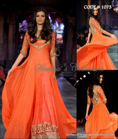 1073 Diana Penty's ornage anarkali lehenga Outfit Sets