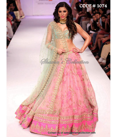 1074 Nargis Fakhri's pinky-mint lehenga Outfit Sets