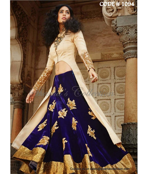 1094 Navy blue-beige bridal anarkali lehenga Outfit Sets