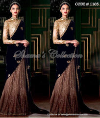 1105 Glittery Gold - Black Lehenga Saree Outfit Sets