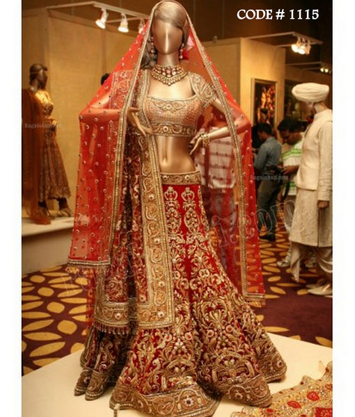 1115 Red gold bridal lehenga Outfit Sets