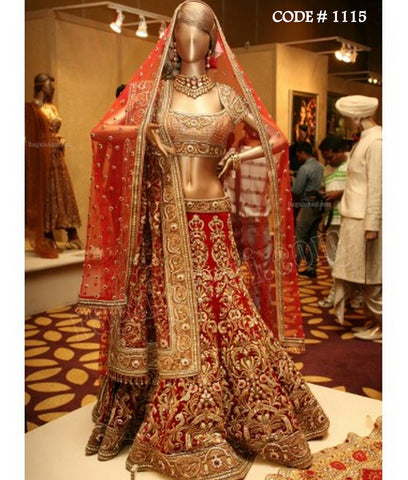 1115 Red gold bridal lehenga Outfit Sets